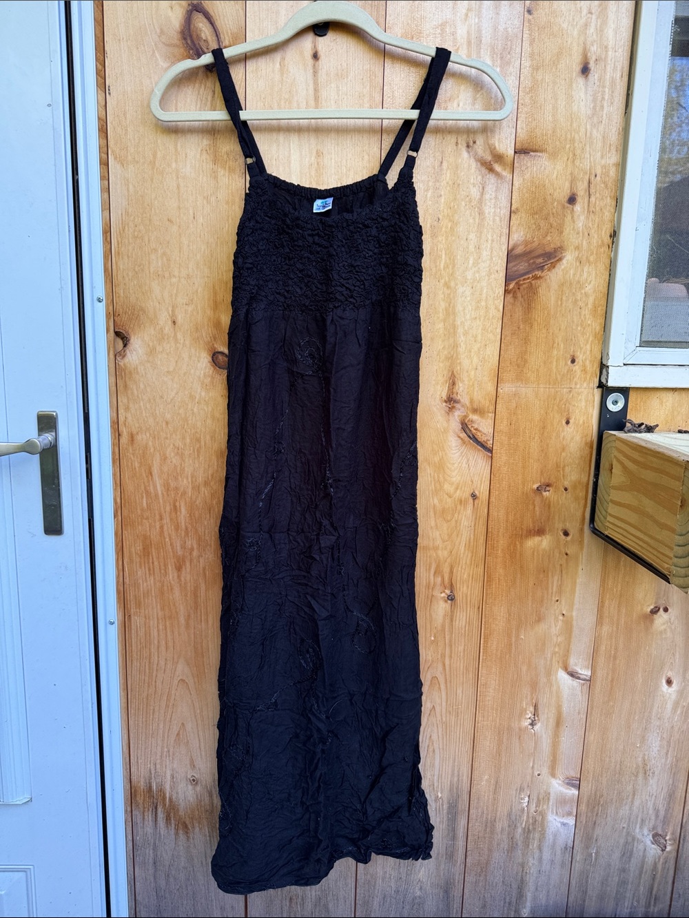 Black Smocked Maxi Dress with Adjustable Straps